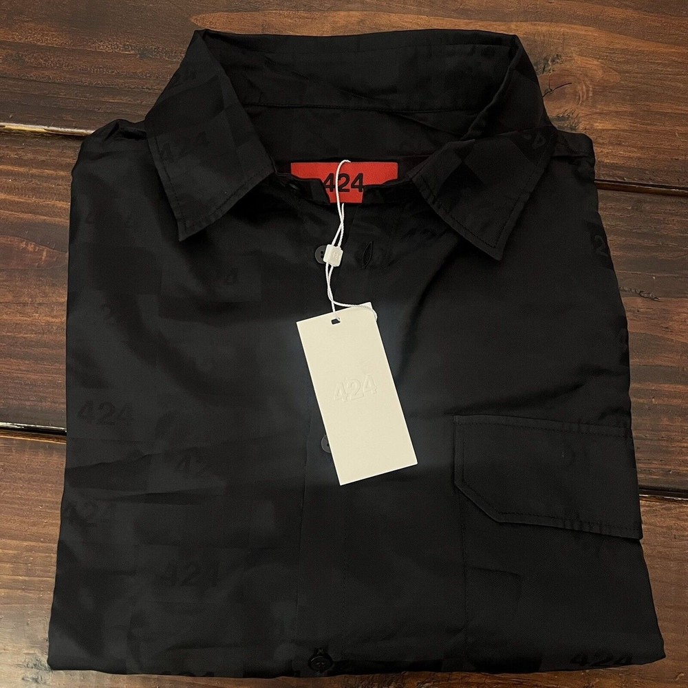424 ON FAIRFAX Black Jacquard Checker Button Down Shirt